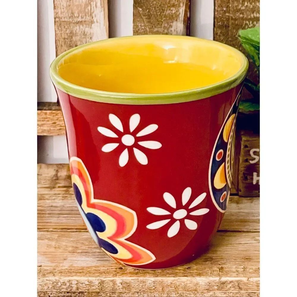 NWT Gorgeous Pier 1 Red Blue Ironstone MEXICALI Floral Rustic Coffee Mug - Picture 6 of 16